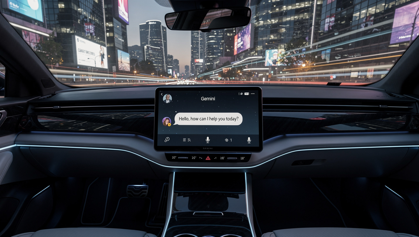 Waymo robotaxi with Gemini AI in-car assistant interface